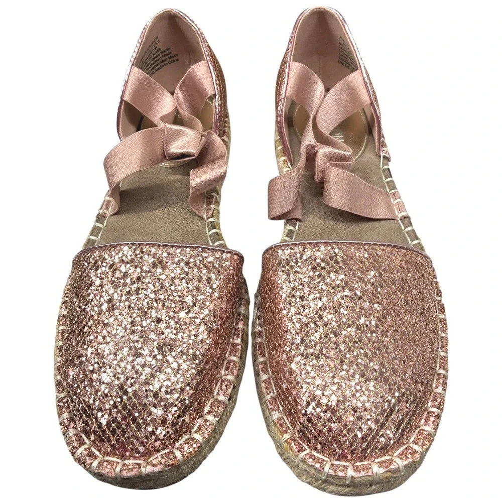 Kenneth Cole Reaction Luna‎ Rose Gold Glitter Espadrille Flats DOrsay 9 Med